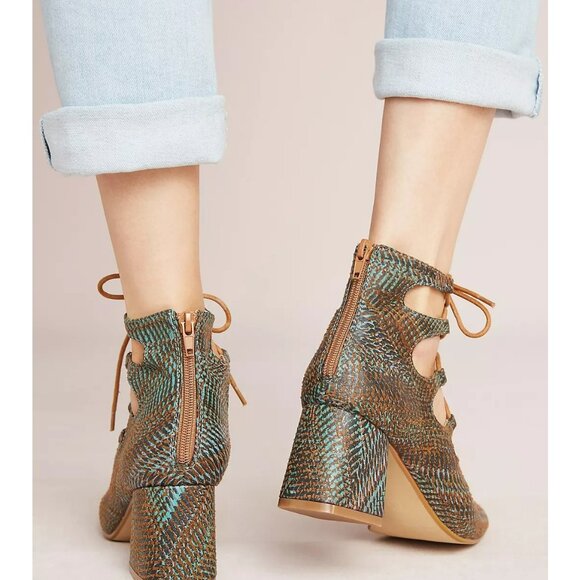 Vanessa Wu Ghillie Lace-Up Block Heels Size 38 US 7.5 Leather Upper Brown & Teal - Picture 7 of 12
